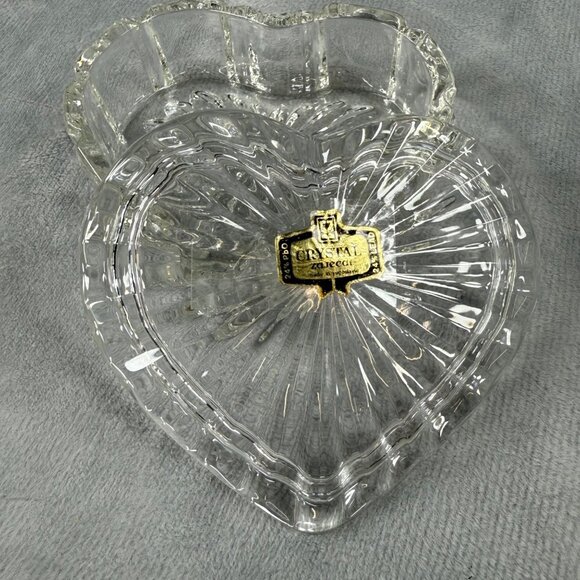 Heart-Shaped Crystal Zajecar 24% Lead Glass Trinket Box Made In Yugoslavia - Picture 16 of 16